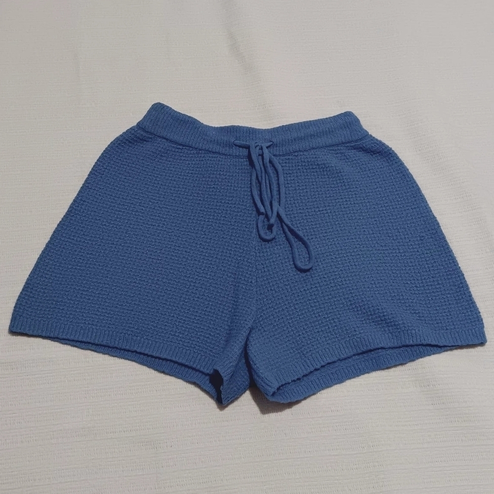 Anthropologie Saturday Sunday Knit Blue Shorts Size S Drawstring Comfort